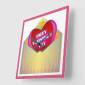 「ハッピーバレンタインデー」グリーティングカード スクエア壁時計 (傾斜)