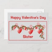 ハッピーバレンタインデー、シスター、赤いハート ポストカード (正面/裏面)