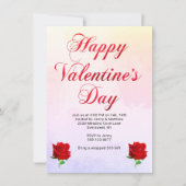 ハッピーバレンタインデー ソフトパステルレッドローズパーティー 招待状 (正面)