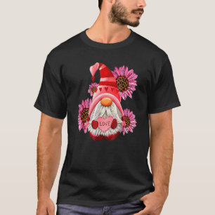 ハッピーバレンタインデー ノームとヒマワリのヒョウ Tシャツ