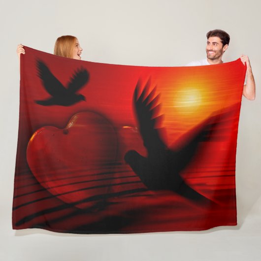 ハッピーバレンタインデー,ハトとハート フリースブランケット (インサイチュ)