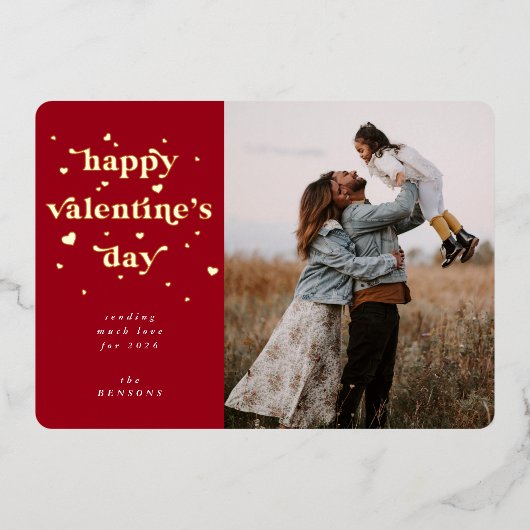 ハッピーバレンタインデー+ハートフォイルフォトカード 箔シーズンカード (正面)