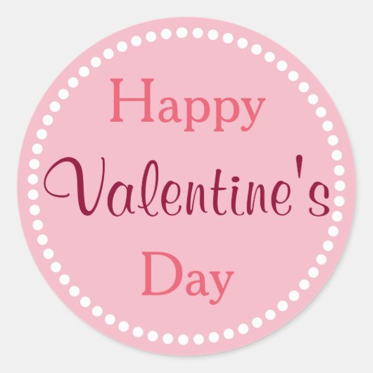 ハッピーバレンタインデー、ピンクと白 ラウンドシール (正面)