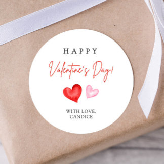 ハッピーバレンタインデー ピンクと赤のハート ラウンドシール