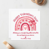 ハッピーバレンタインデー，ピンクボホレインボーハート ノートカード (正面/裏面インサイチュ)