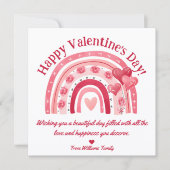 ハッピーバレンタインデー，ピンクボホレインボーハート ノートカード (正面)