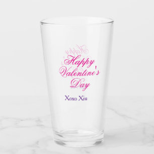 ハッピーバレンタインデー ピンク パープル xoxo 愛 名前入り タンブラーグラス