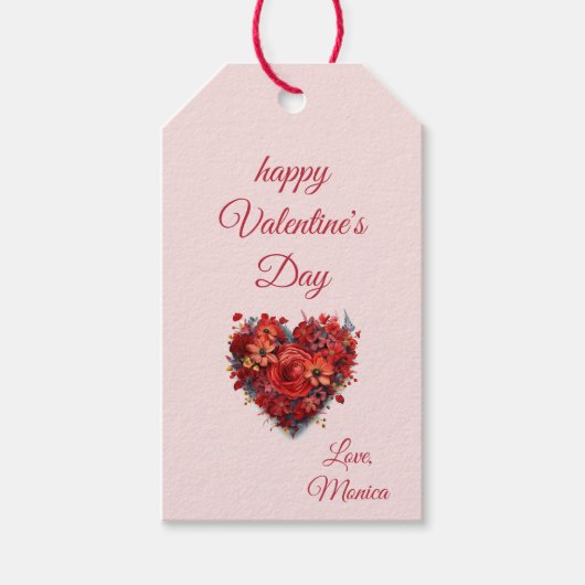 ハッピーバレンタインデー |フローラハート |カスタム ギフトタグ (正面)
