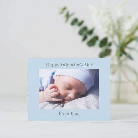 ハッピーバレンタインデー ブルーベイビーボーイ フォトポストカード シーズンポストカード (スタンド正面)