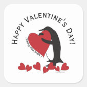 ハッピーバレンタインデー!ペンギンと赤いハート スクエアシール (正面)