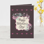 ハッピーバレンタインデー!ボホピンクの花ハート カード (黄色い花)