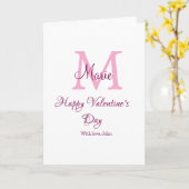 ハッピーバレンタインデー モノグラム ピンク 名前 愛 ガール カード (黄色い花)