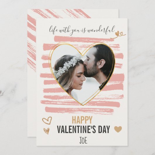 "ハッピーバレンタインデー"ロマンチックなカップル写真ホリ シーズンカード (正面/裏面)