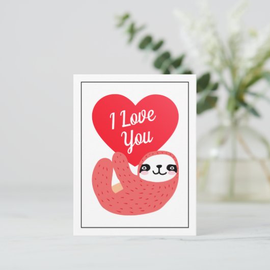 ハッピーバレンタインデー |可愛いナマケモノが大好き ポストカード (スタンド正面)