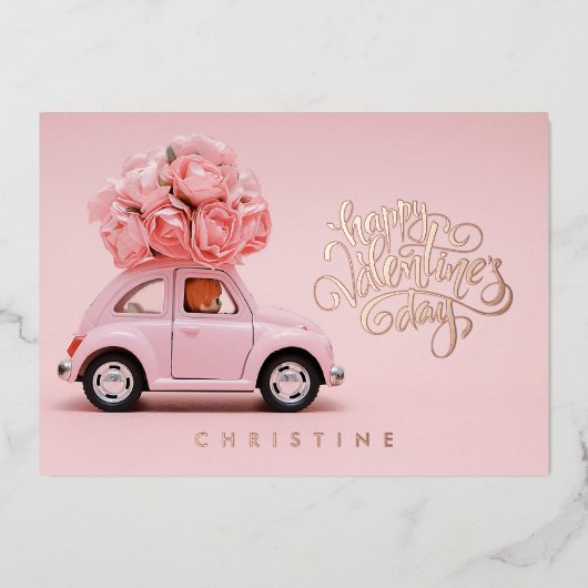 ハッピーバレンタインデー、名前をカスタムするフォイルカード 箔招待状 (正面)