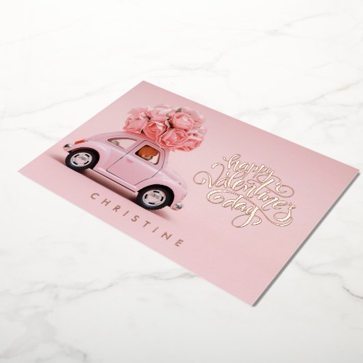 ハッピーバレンタインデー、名前をカスタムするフォイルカード 箔招待状 (回転した状態)