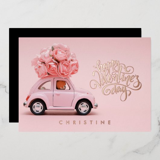 ハッピーバレンタインデー、名前をカスタムするフォイルカード 箔招待状 (正面/裏面)