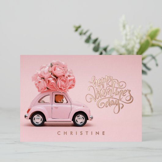 ハッピーバレンタインデー、名前をカスタムするフォイルカード 箔招待状 (立ち正面)