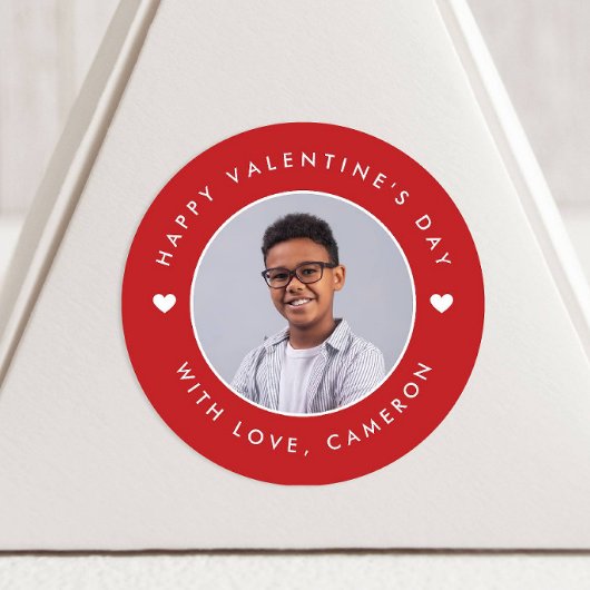 ハッピーバレンタインデー:名前をカスタムする写真キッズ ラウンドシール