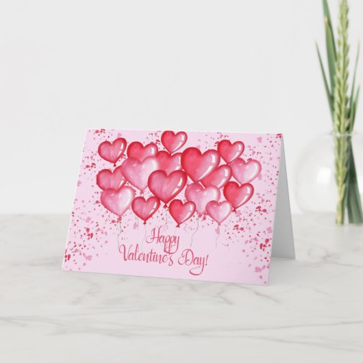 ハッピーバレンタインデー – 水色ハートバルーン シーズンカード (正面)