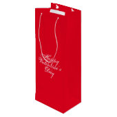 ハッピーバレンタインデー，白い文字，赤い贈り物 ワインギフトバッグ (裏面アングル)