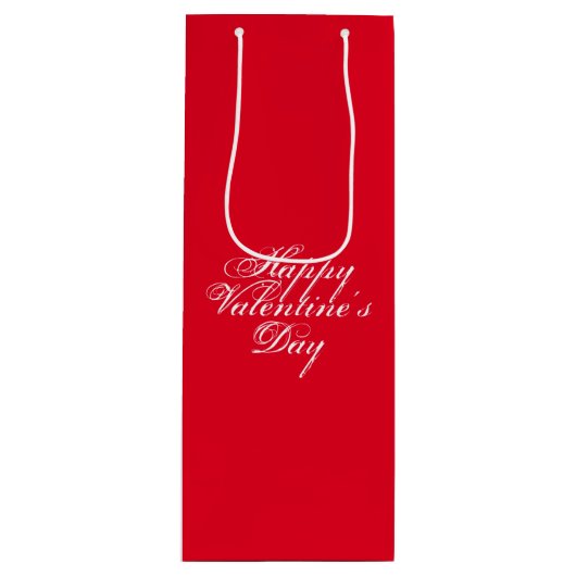 ハッピーバレンタインデー，白い文字，赤い贈り物 ワインギフトバッグ (正面)