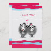 ハッピーバレンタインデー! 私は愛します! かわいいヒツジ シーズンカード (正面/裏面)