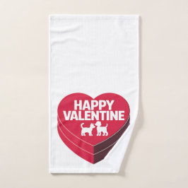 ハッピーバレンタインデー、箱のチョイス&フリのシルエット ハンドタオル