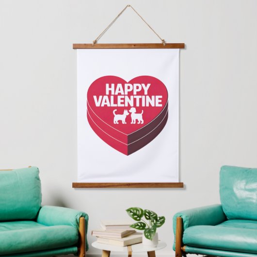 ハッピーバレンタインデー、箱のチョイス&フリのシルエット 吊り下げ型タペストリー (リビング)