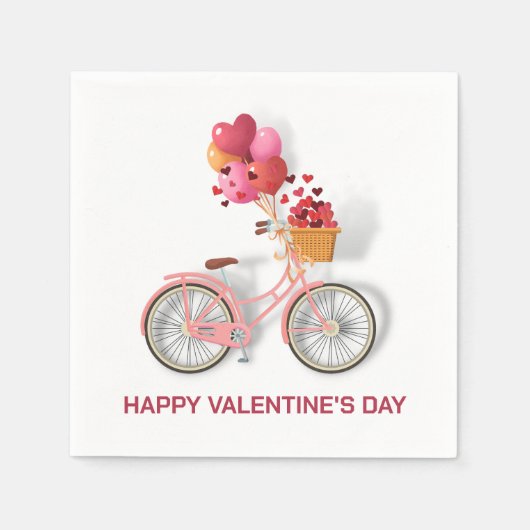 ハッピーバレンタインデー |自転車とバルーン スタンダードカクテルナプキン (正面)