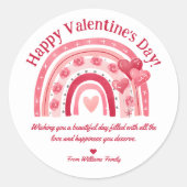 ハッピーバレンタインデー,赤ピンクボホレインボー ラウンドシール (正面)