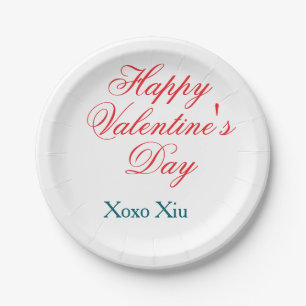 ハッピーバレンタインデー 赤 青 xoxo 愛 名前 ペーパープレート