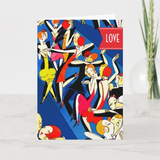 ハッピーバレンタインデー。踊りカップルアールデコ シーズンカード (正面)