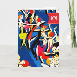 ハッピーバレンタインデー。踊りカップルアールデコ シーズンカード