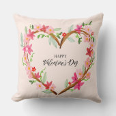 ハッピーバレンタインデーl水彩ピンクフローラ クッション (正面)