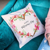 ハッピーバレンタインデーl水彩ピンクフローラ クッション