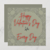 ハッピーバレンタインバラグレーフレーム文字赤 ノートカード (正面/裏面)