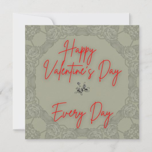 ハッピーバレンタインバラグレーフレーム文字赤 ノートカード (正面)