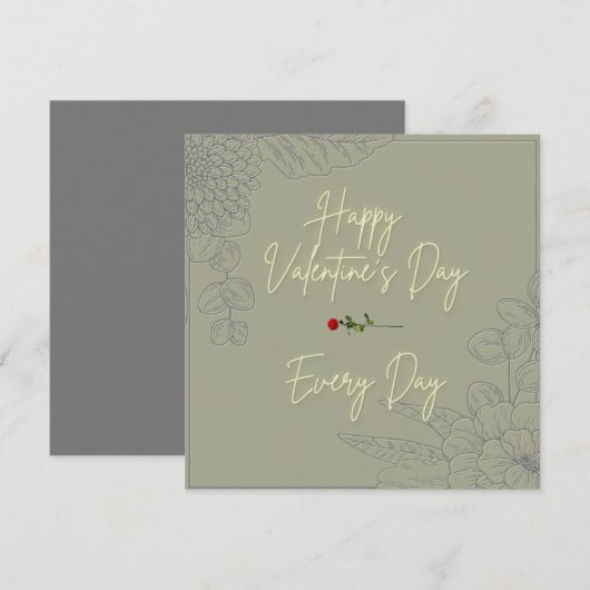 ハッピーバレンタインフラワーズグレーエンボスレッドローズ ノートカード (正面/裏面)