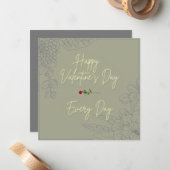 ハッピーバレンタインフラワーズグレーエンボスレッドローズ ノートカード (正面/裏面インサイチュ)