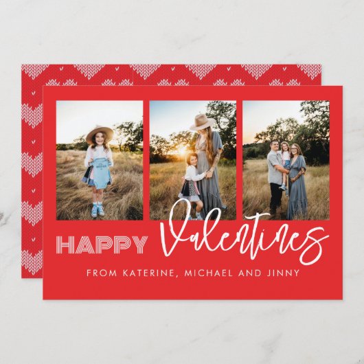 ハッピーバレンタインレッドフォトコラージファミリーカード シーズンカード (正面/裏面)