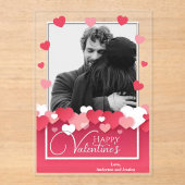 ハッピーバレンタイン写真赤ピンクハート アクリル招待状 (正面)