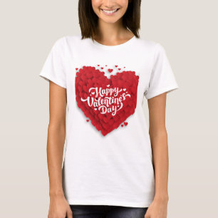 ハッピーバレンタイン日ホワイトタイポグラフィ女性Tシャツ Tシャツ