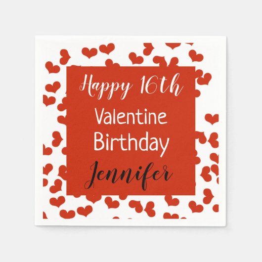 ハッピーバレンタイン誕生日パーティー スタンダードカクテルナプキン (正面)