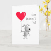 ハッピーバレンタイン赤いハートバルーンカワイドッグパピー カード (黄色い花)