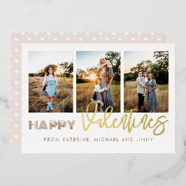 ハッピーバレンタイン3フォトコラージファミリーカード 箔シーズンカード