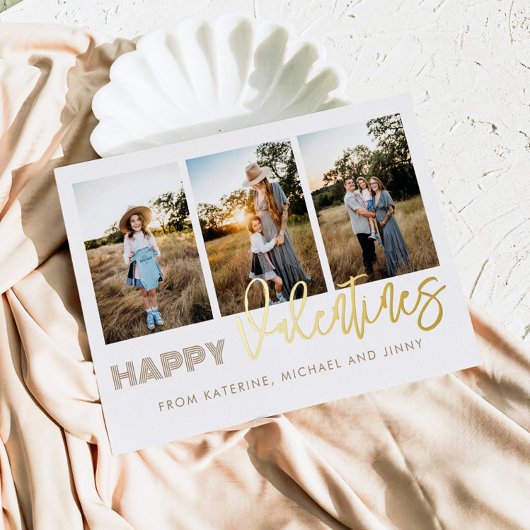 ハッピーバレンタイン3フォトコラージファミリーカード 箔シーズンカード