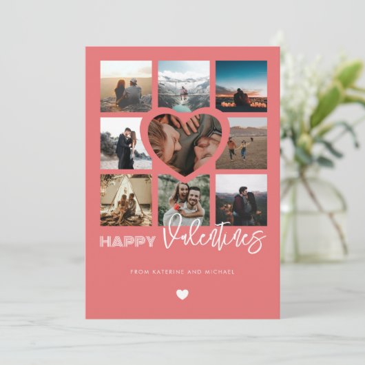 ハッピーバレンタイン9フォトコラージュカップル家族 シーズンカード (スタンド正面)