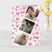 ハッピーバレンタイン かわいいピンクのハートの写真コラージュ カード (黄色い花)