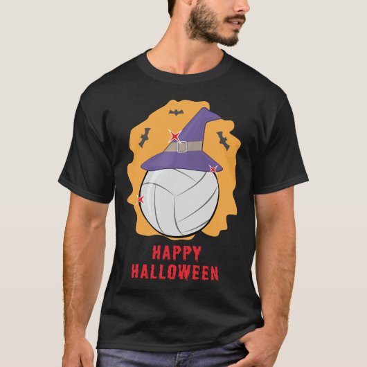 ハッピーバレーボールハロウィンおもしろい- Tシャツ (正面)